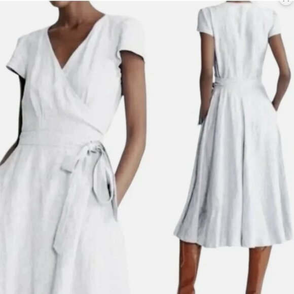 Polo Ralph Lauren White Short Sleeve Linen Wrap Midi Dress - Picture 1 of 1